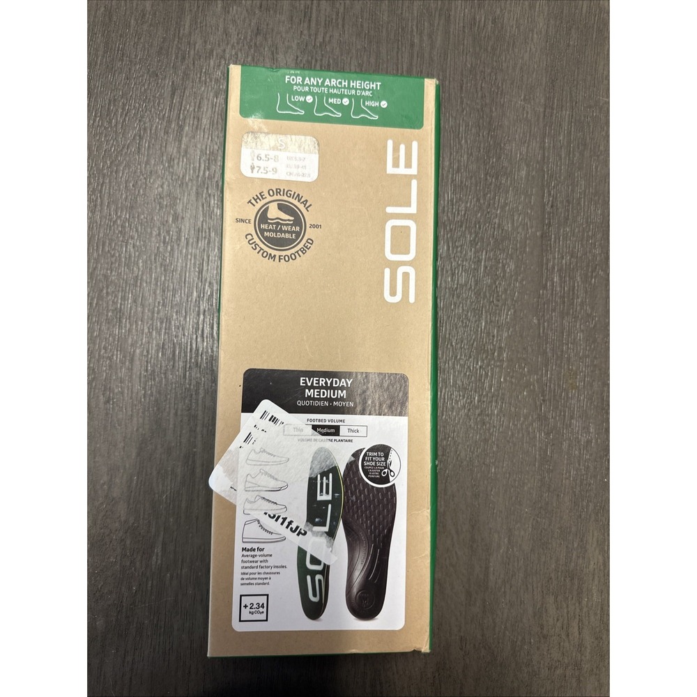 SOLE Everyday Medium Insoles Size Small - M 6.5-8/W 7.5-9